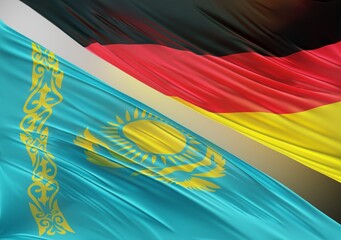 German Flag with Abstract Kazakhstan Flag Illustration 3D Rendering (3D Artwork)