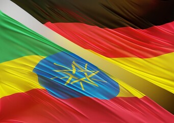German Flag with Abstract Ethiopia Flag Illustration 3D Rendering (3D Artwork)