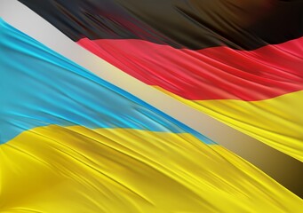 German Flag with Abstract Ukraine Flag Illustration 3D Rendering (3D Artwork)