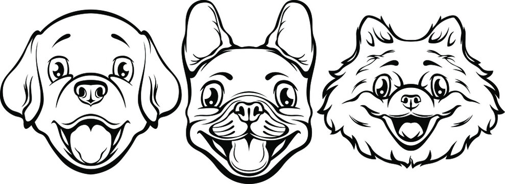 Hand drawn face of dogs. Black and white vector illustration mascot art
