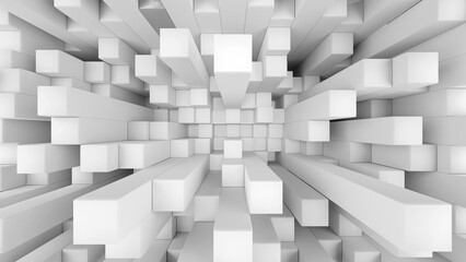 Abstract background of white bars in perspective. 3D illustration.