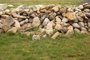 Natural yellow and grey smooth stones in construction site