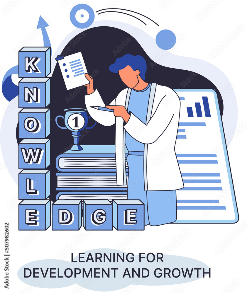 Poster learning development and growth. self-learning metaphor, online emoloyee education distance e-learni