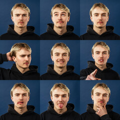 Portrait collage of man with different facial expressions