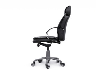 Black leather office chair isolated on white background. Executive Stylish workplace. 3D illustration