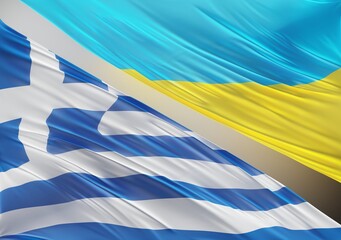 Fototapeta na wymiar Ukraine Flag with Abstract Greece Flag Illustration 3D Rendering (3D Artwork)
