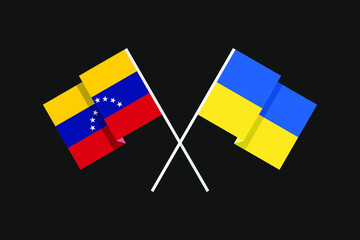 Flags of the countries of Ukraine and the Bolivarian Republic of Venezuela (South America) in national colors. Help and support from friendly countries. Flat minimal design.