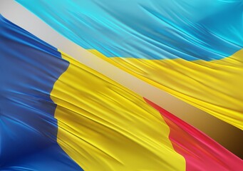 Ukraine Flag with Abstract Romania Flag Illustration 3D Rendering (3D Artwork)