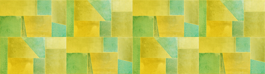 Abstract yellow green colorful geometric cement stone tile mirror wall or floor, tiles texture...