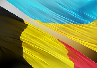 Ukraine Flag with Abstract Belgium Flag Illustration 3D Rendering (3D Artwork)