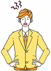 苛々と苛立つスーツ姿のビジネスマンの男性のイラスト