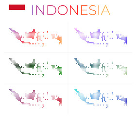 Indonesia dotted map set. Map of Indonesia in dotted style. Borders of the country filled with beautiful smooth gradient circles. Classy vector illustration.