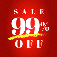 99% off tag ninety nine percent discount sale white letter red gradient background