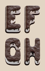 3d rendering of letters made in shape of sweet chocolate cake with white cream filling