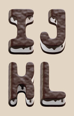 3d rendering of letters made in shape of sweet chocolate cake with white cream filling