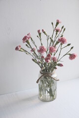 bouquet of pink carnations in a vase 