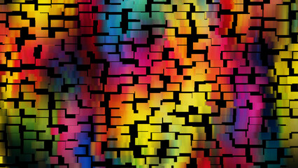 Squared Rainbow Background. Wall of colored mosaic shapes illustration.