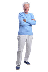Fototapeta premium Portrait of full length of senior man posing on white background