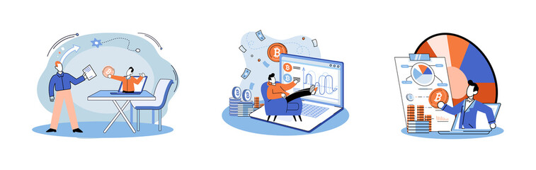 Cryptocurrency bitcoin mining metaphor Blockchain exchange platform. Cyber banking procedures, bitcoin trading, wallet. Ecurrency transactions. Digital currency, cryptocurrency market, hidden mining