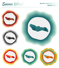 Saona Island logo collection. Colorful badge of the island. Layers around Saona Island border shape. Vector illustration.