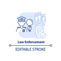 Law enforcement light blue concept icon. Biometric technology abstract idea thin line illustration. Criminal justice. Isolated outline drawing. Editable stroke. Arial, Myriad Pro-Bold fonts used