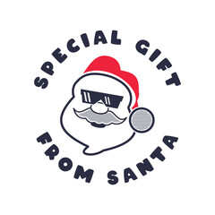 Merry Christmas badge design with Santa head and text - Special gift from Santa. Xmas typography emblem label llustration. Stock print for t shirt, logotype, cards