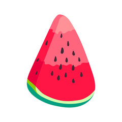 Slice of Watermelon. Vector summer fruit icon. Triangle slice of watermelon isolated on white background