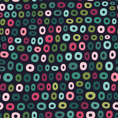 Abstract vector seamless pattern with colored circles. Hand drawn repeated texture with multicolored dots. Simple geometric print for textile, fabrics and wrapping paper