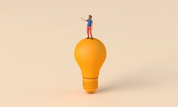 Businessman with a yellow light bulb. Innovation and intelligence concept. 3D Rendering