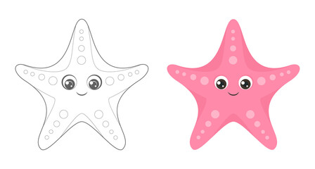 Coloring page outline of cartoon starfish. Coloring book for children. Funny vector ocean animals, fish. Simple flat  illustration. 