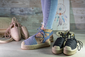 Summer sandals on a womans feet. Beauty fashion style