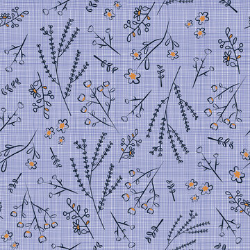 Hand draw flower and plant nature theme seamless pattern with texture background