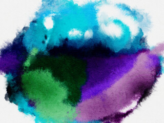 Handmade illustration of blue, purple, green watercolor