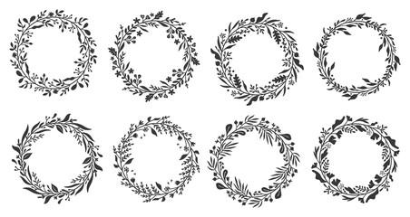 Floral Wreath Doodle Design Element Vector Clip Art