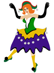 Vector isolated bright illustration of Colombine, one of the principal personages of italian traditional comedy.