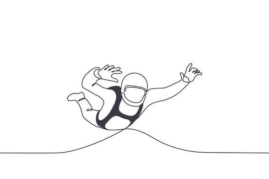 recommend clip art: man in helmet flies with parachute not opened yet - one line drawing vector. concept solo parachute jump, soldier, paratrooper, scout, military