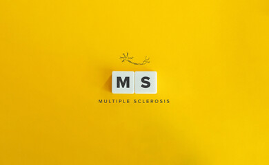 Multiple Sclerosis (MS) Banner and Icon. Letter Tiles on Yellow Background. Minimal Aesthetics.