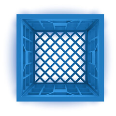 3d Blank Blue Plastic Crate. Photo Realistic Vector Illustration Isolated On White. Top Perspective View