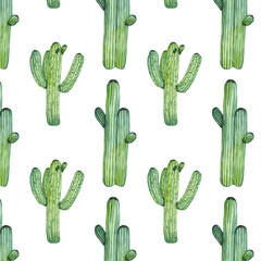 Seamless watercolor pattern of cactus. May be used in the package design, textiles