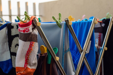 Drying clothes on the balcony of the condo