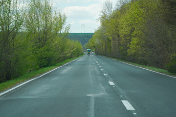 the right road had no road traffic. photo during the day.