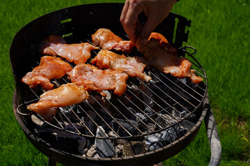grilled boneless chicken legs. photo during the day.