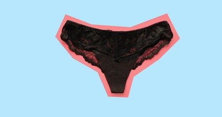 Different colored women's underpants on a blue background. Looped 4K stop motion animation