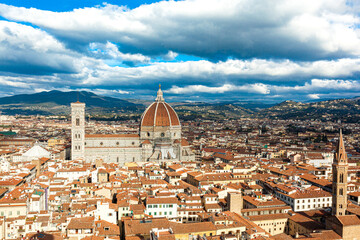 Firenze cathedral aerial view from Palazzo Vecchio. Morning