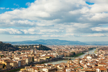 Fototapeta na wymiar Firenze Arno river view from top of Palazzo Vecchio tower