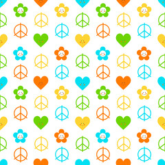 Peace flat vector seamless pattern. Multicolored Peaceful background