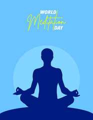Illustration Vector Of Meditation. The World Meditation Day Banner Template Design. Health care illustration with blue background.