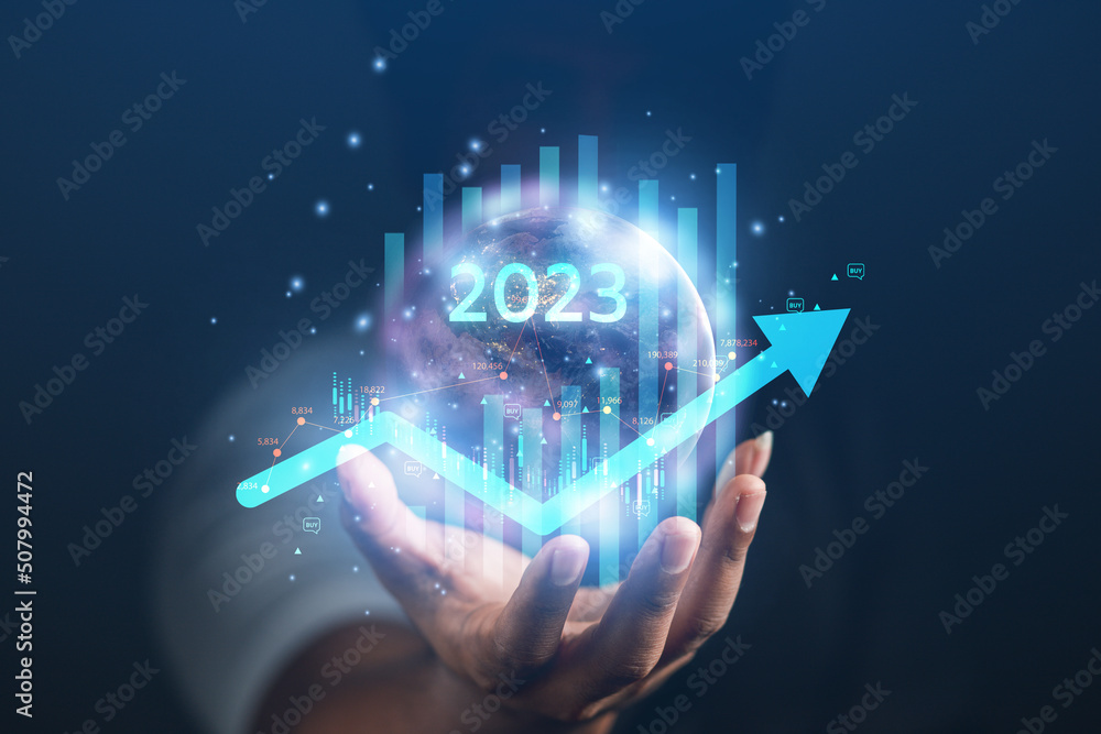 Poster concept 2023 future world metaverse. insightful business man vr application technology, global inter