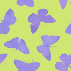 Seamless pattern Watercolor butterflies on a bright background. Botanical background of butterflies for design, wallpapers, wrapping paper, textiles.