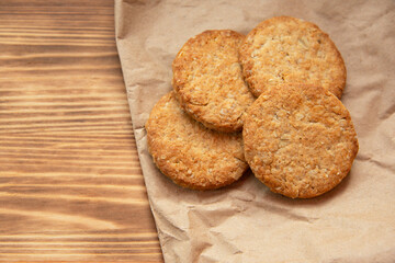 Classic cereal cookies on wooden home background bakery